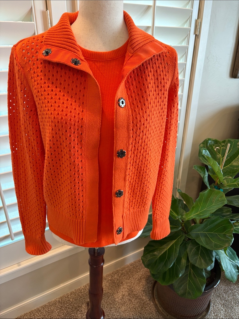 Talbots Bright Orange Openwork Button Cardigan